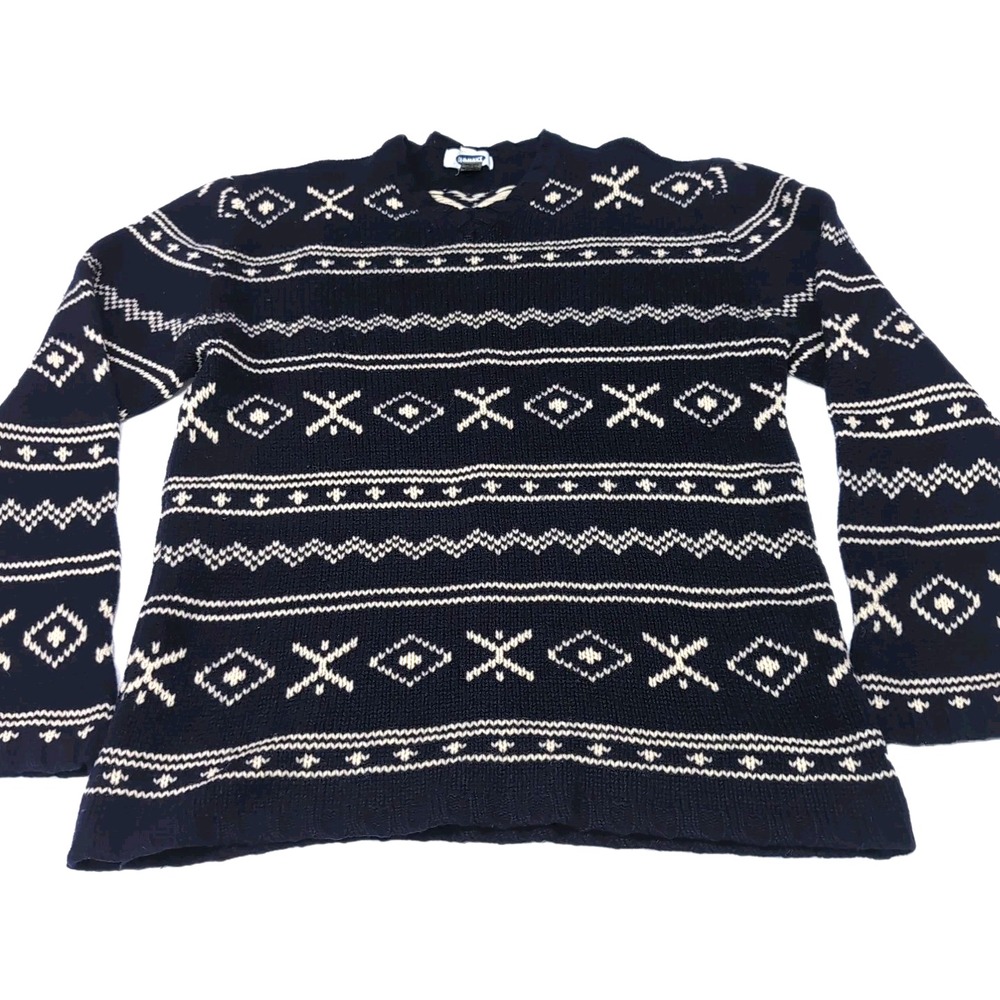 VTG Old Navy 100% Lambswool Fair Isle Sweater Mens Size XL Navy Pattern Soft Y2K